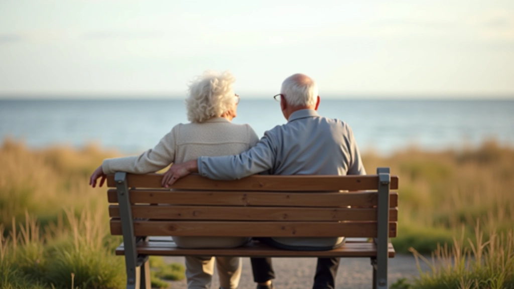Seniori apsēžas uz soliņa piejūras tūnelī, baudot jūras skatu